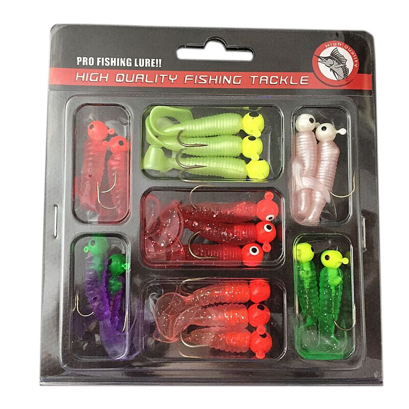 Fishing Lures Set Jig Lead Head Hooks Soft Worm Grub Single Tail Bait Lovely