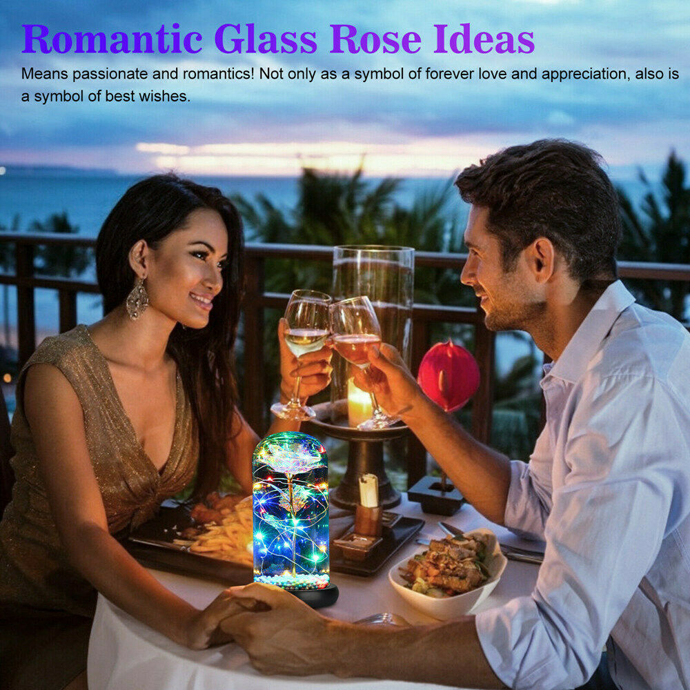 Rose Flower Home Glass LED Night Light Valentine's Day Xmas Decor Festival Gift