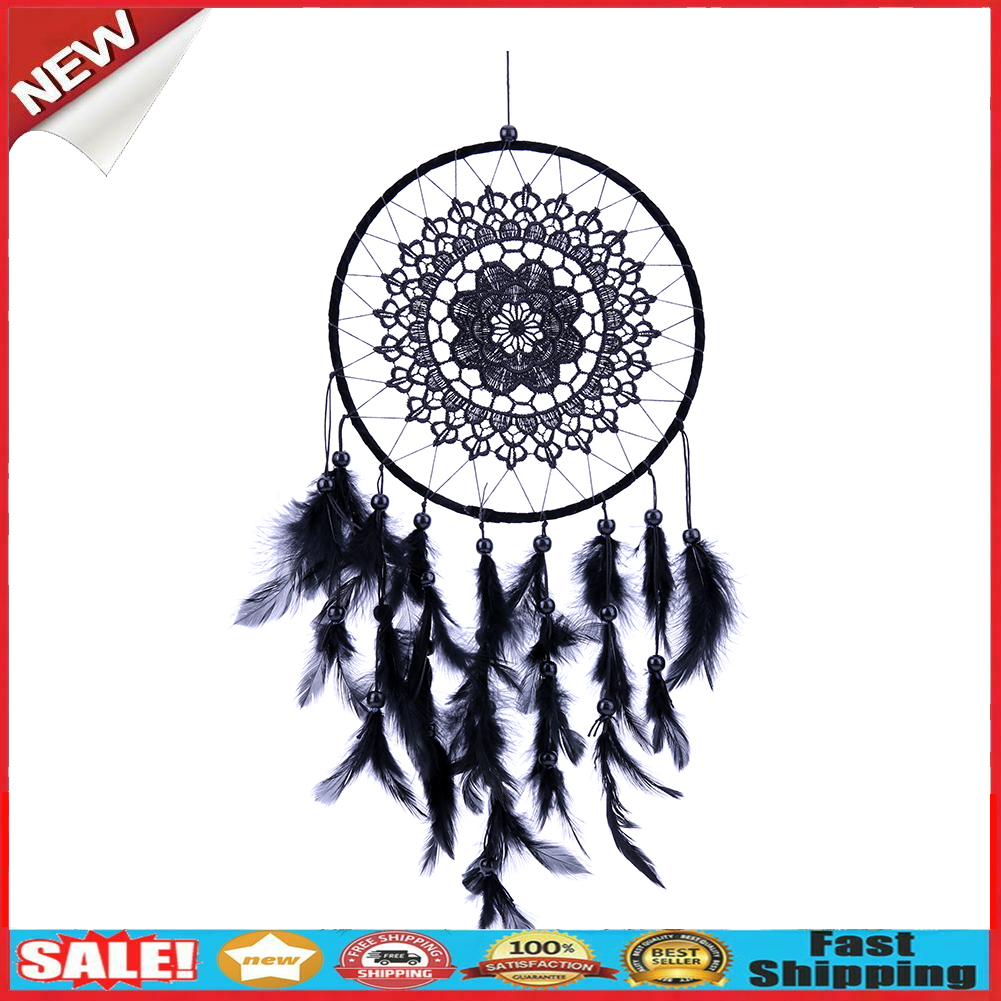 Black Feather Lace Dream Catcher Feather Bead Hanging Decoration Ornament @