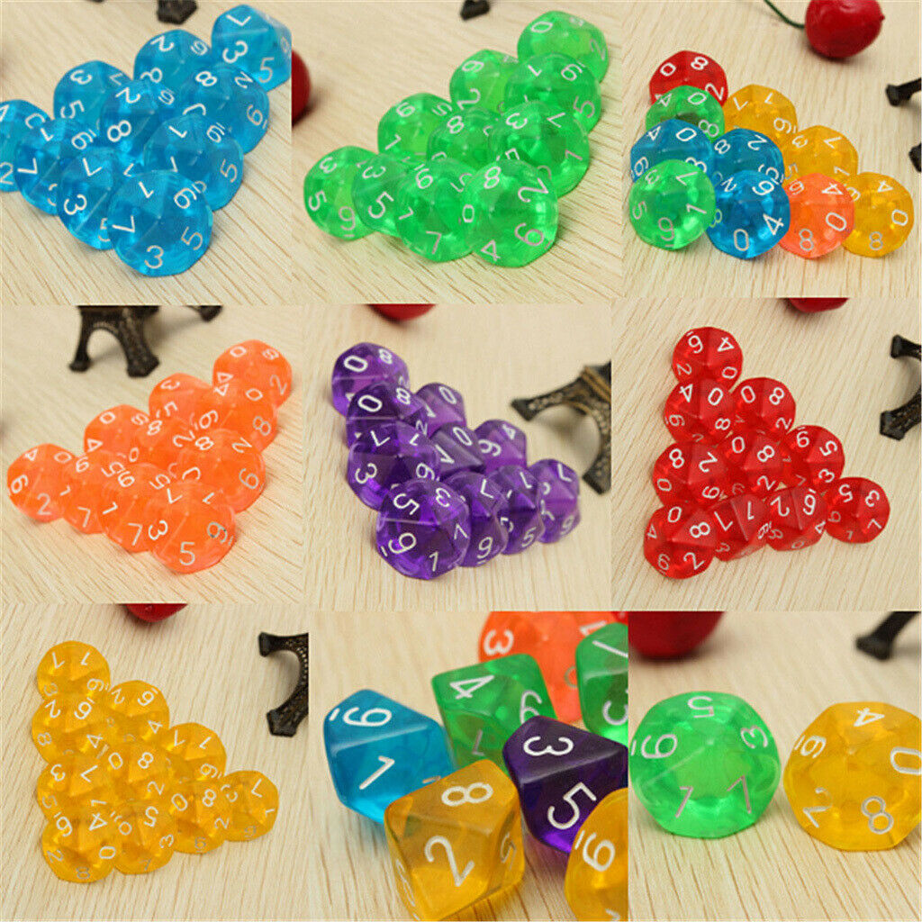 20pcs 10 Sided Dice D10 Transparent Polyhedral Dice For D&D RPG Red&Purple