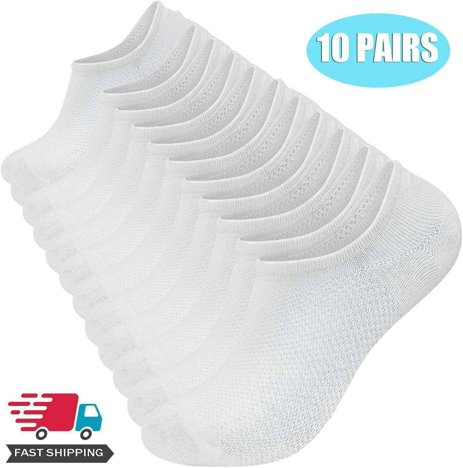 Unisex 10-PAIRS 100% Cotton Boat Socks Low Cut Invisible Nonslip Ankle Socks Set