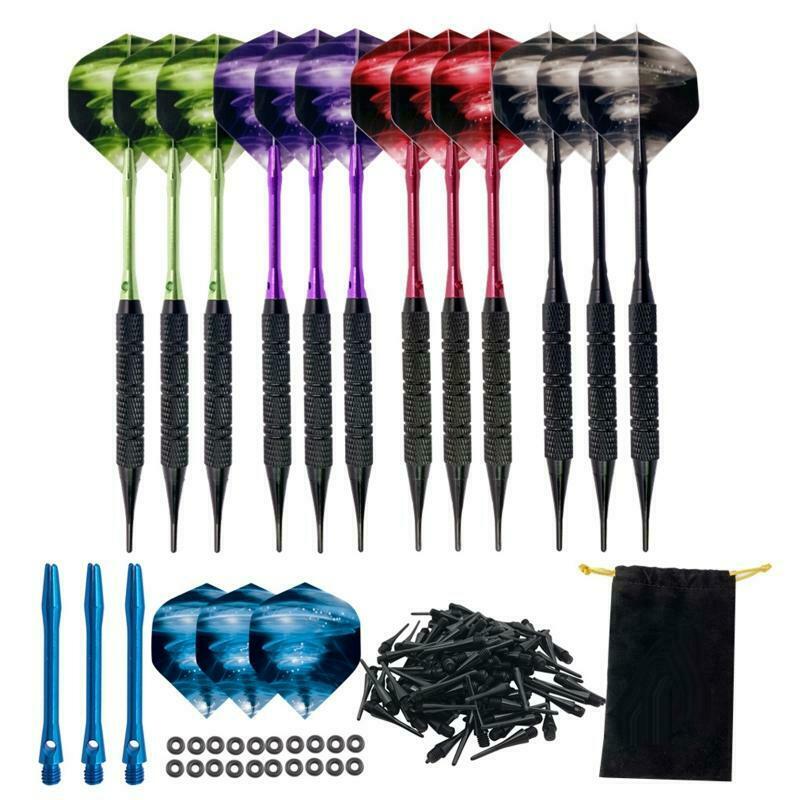 12pcs Tip Darts Aluminum Shaft with 100 Nylon Soft Tips for Electronic Dartboard