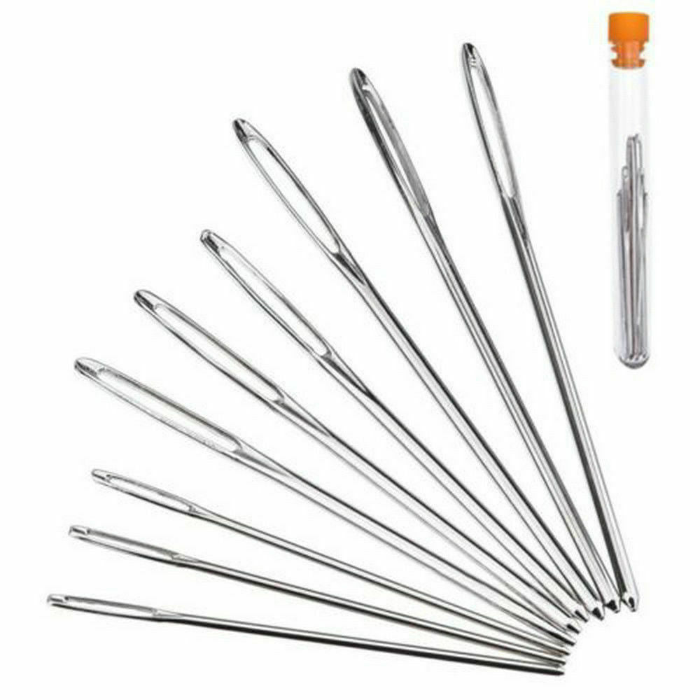 9 Pieces Blunt Needles Steel Large-eye Yarn Knitting Sewing Needles Kit 3 Size