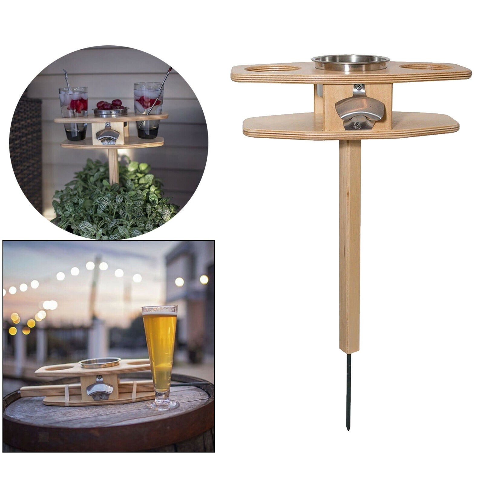 Wooden Wine Table Garden Lawn BBQ Beach Party Camping Trip Bottles Rack