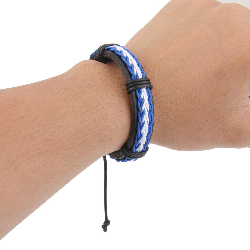 2 Pcs Surfer Style Leather Braided Bracelet Wristband for Men Women Adjustable