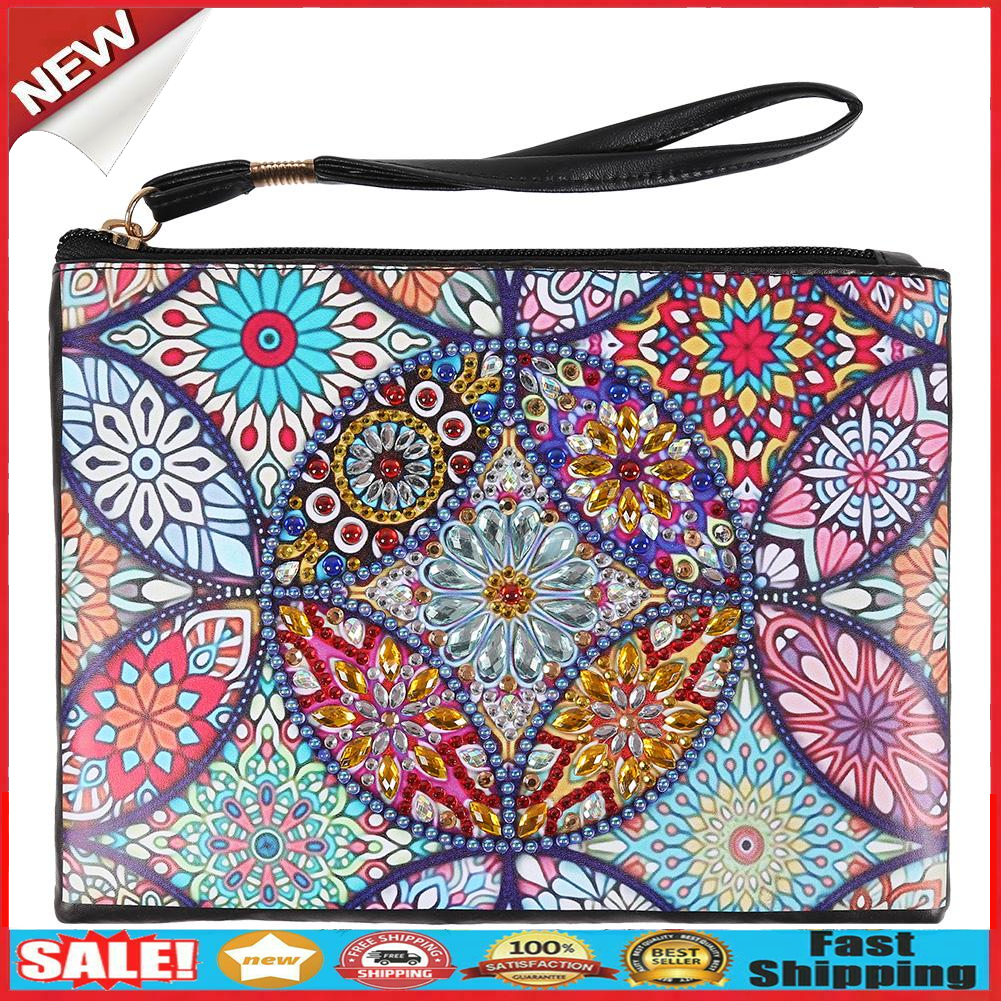 DIY Mandala Special Shaped Diamond Painting Wristlet Wallet Zipper Clutch @