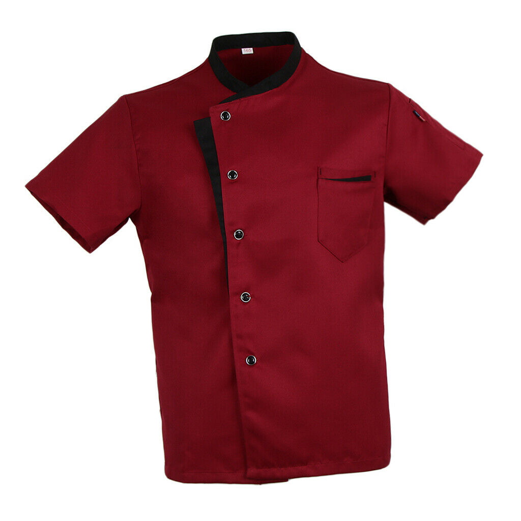 2Pcs Chef Cook Jacket Coat Short Sleeves Restaurant Bakery Uniform L+M