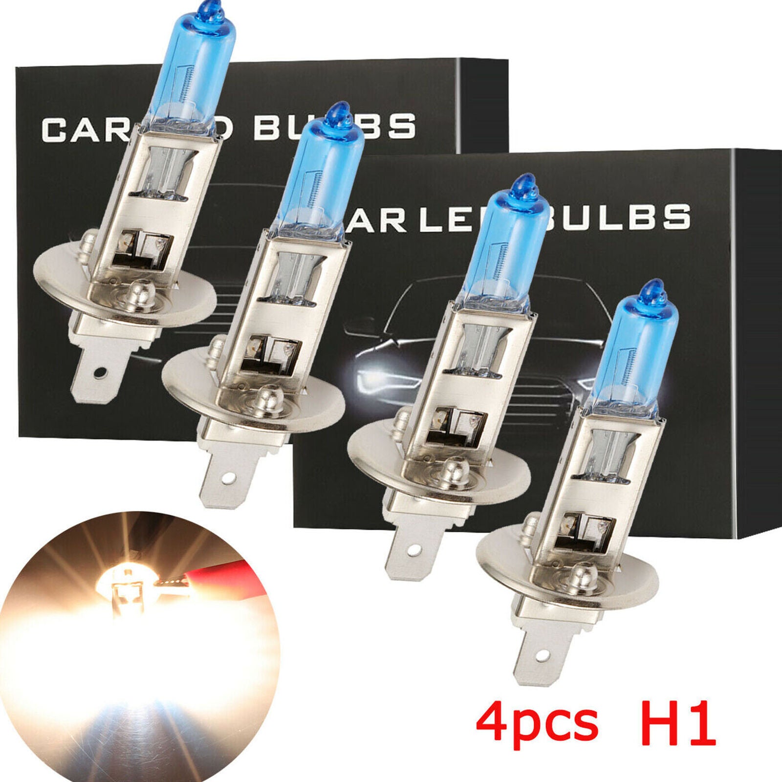 H1 COB Xenon 4x HID Car Headlight Hi/Lo Beam DRL Driving Lamp Bulb White 6000K