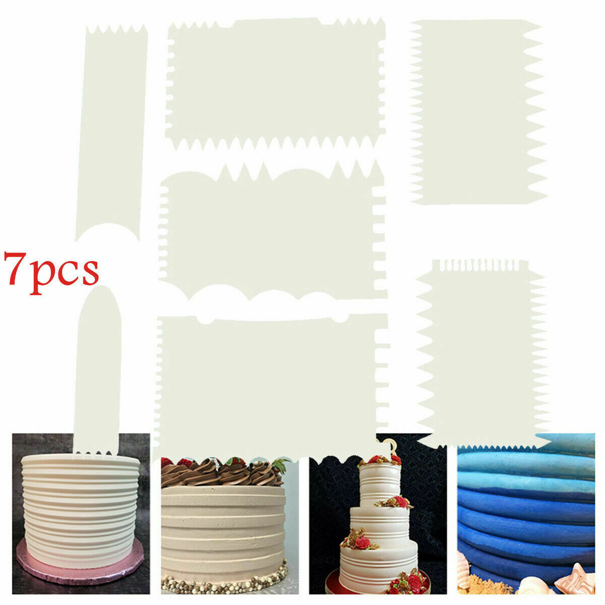 7X Cake Comb Edge Scraper Baking Decorating Cutter Smoother Icing Dough Edger
