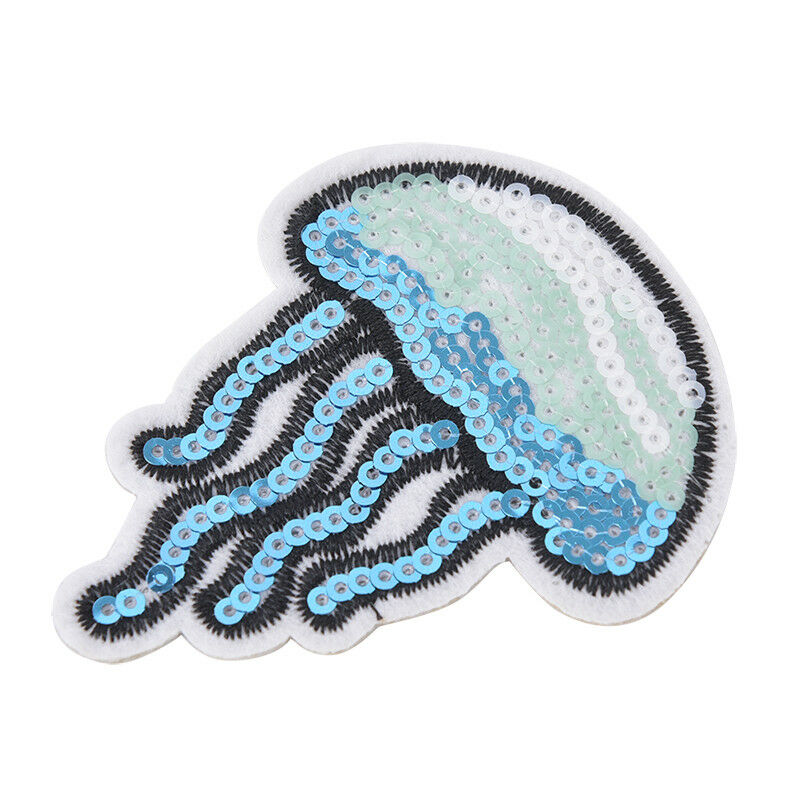 2Xsequin jellyfish embroidered ironon sew patch badge motif bag dress appl.l8
