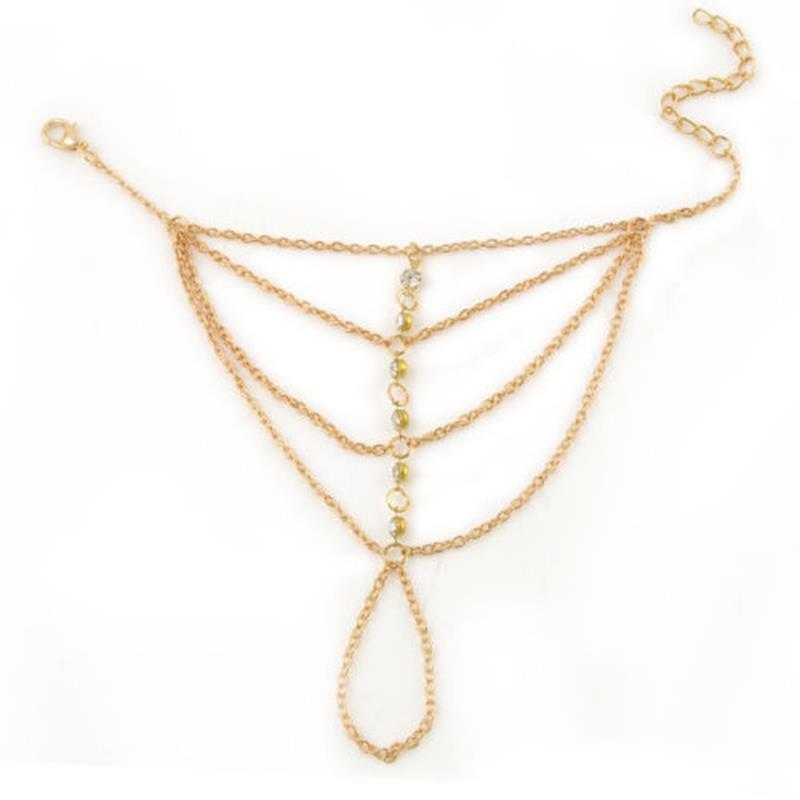 Women Cuff Bracelet Hand Harness Punk Multilayer Tassels Chain Link Rin.l8