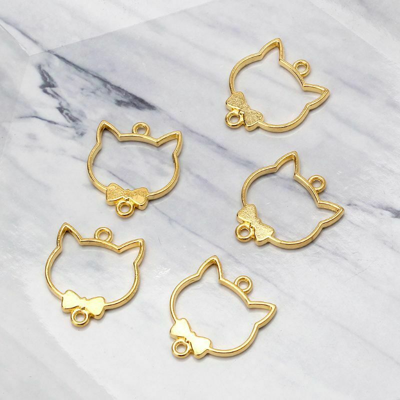 5Pcs Cute Bowtie Cat Blank  Frame ResinPendant Open Bezel Setting Jewelry Making
