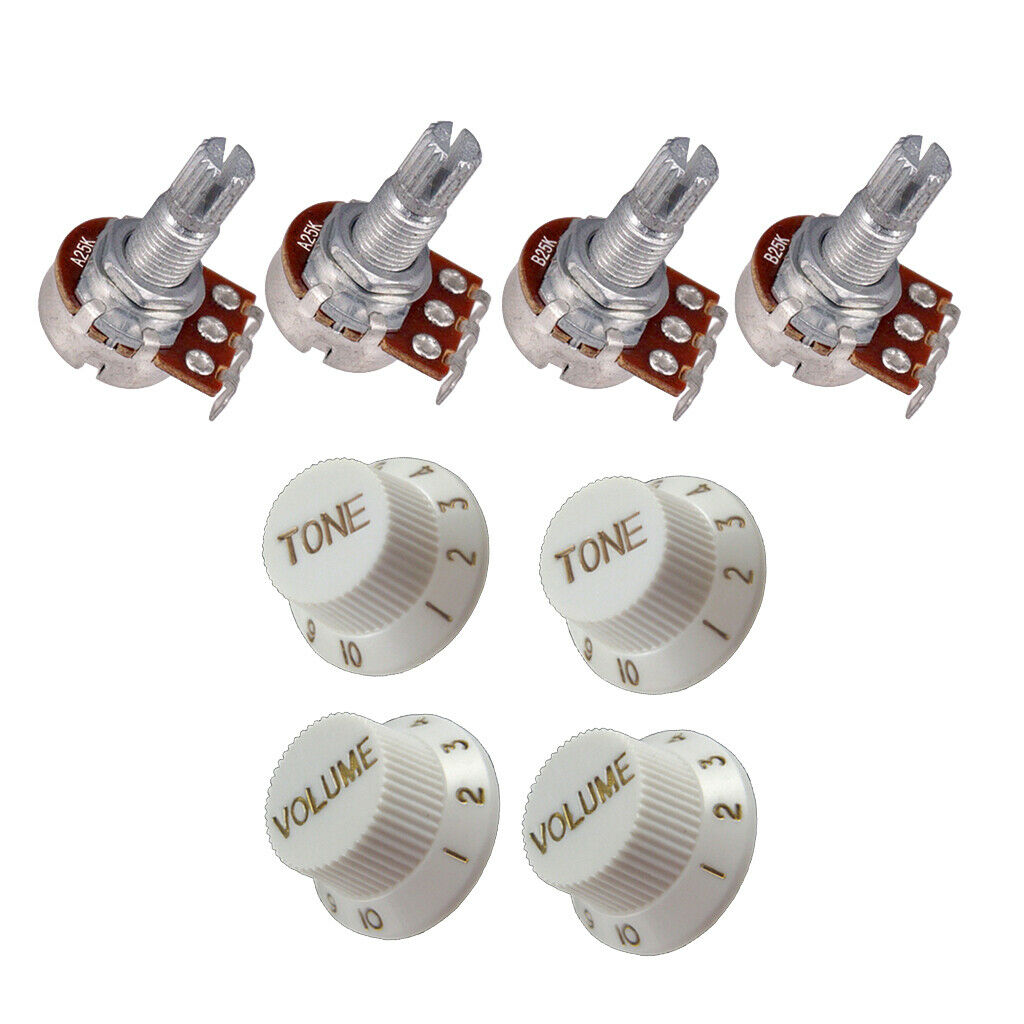 4x Guitar Volume Control Knob And 18mm Split Shaft Guitar Volume Tone Pots White