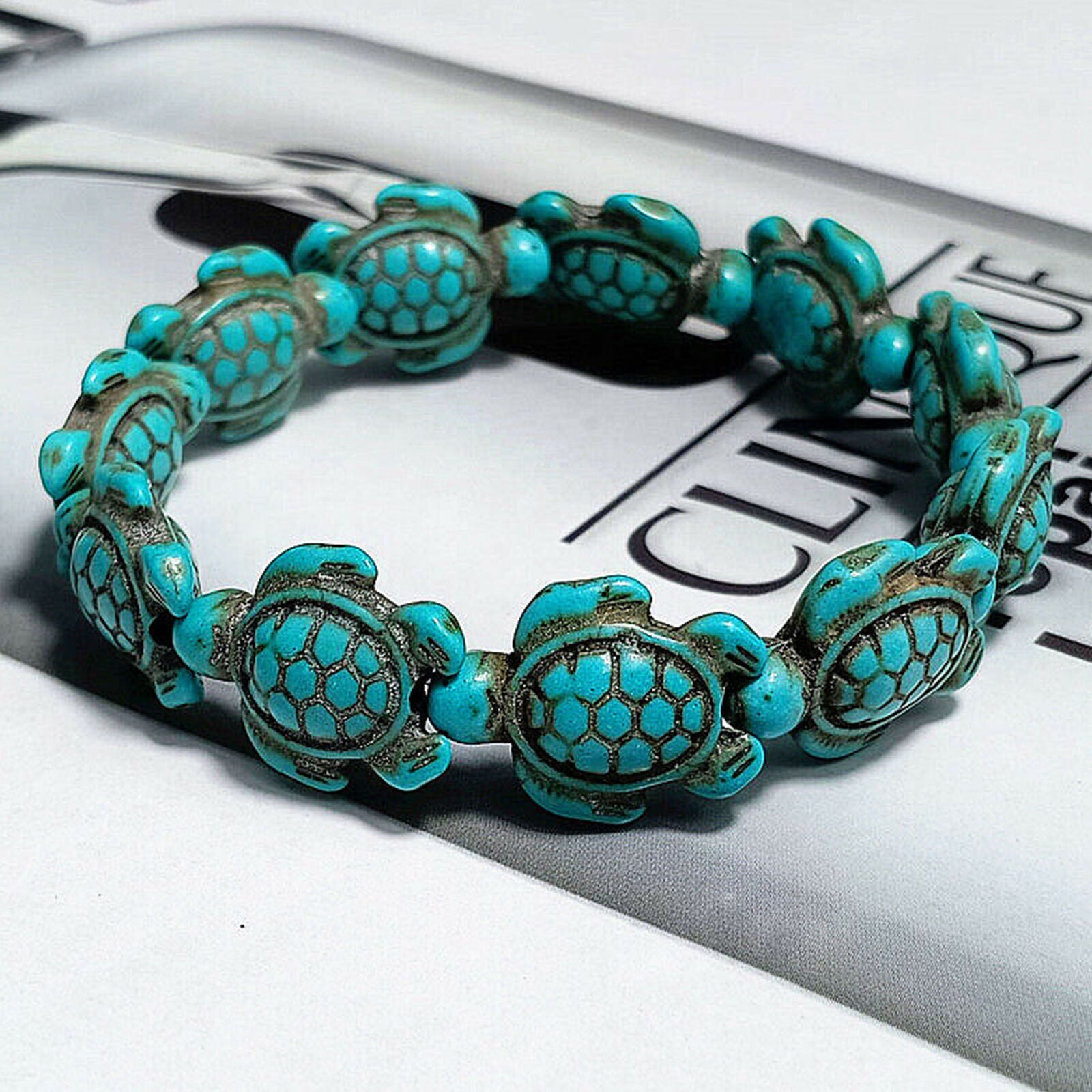 New Turquoise Sea Turtle Beaded Stretch Bracelet
