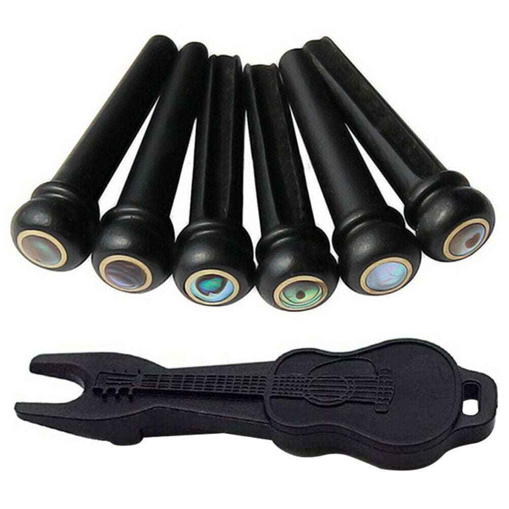 6x Ebony Acoustic Guitar Bridge Pins String Nail with Endpin Puller Remover @