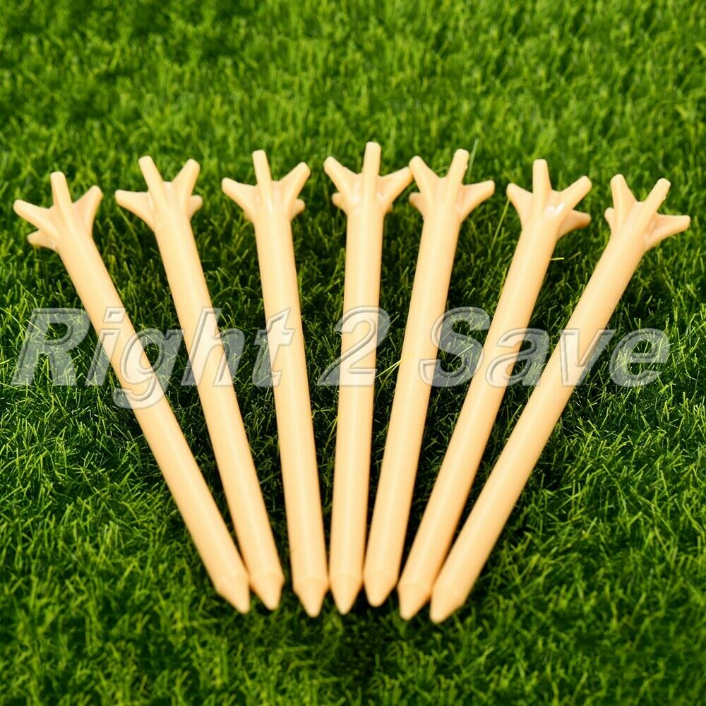 100Pcs Pack 83mm Plastic Frictionless Professional Golf Tee Wheat Color 5 Prong