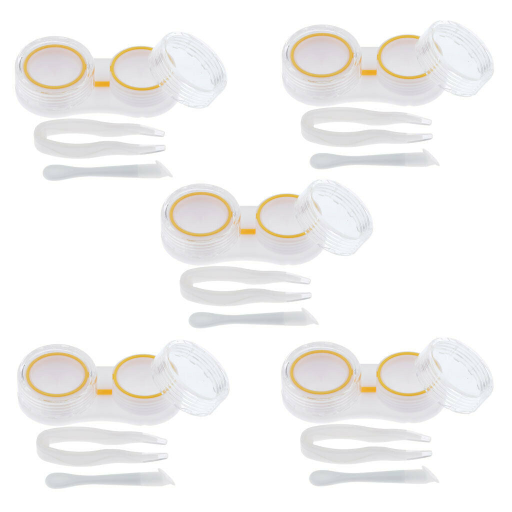 5Pcs Portable Contact Lens Soaking Case Container Holder Storage Box Yellow