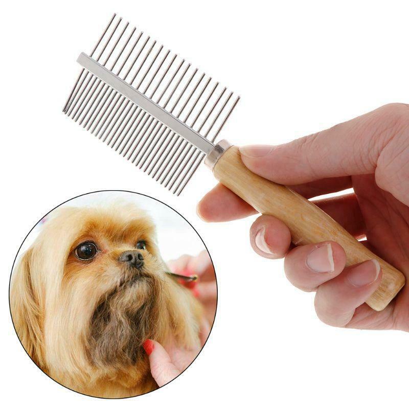 Pet Comb Grooming Double Combs Stainless Steel Wooden Handle Cat Kitten Dog Hair