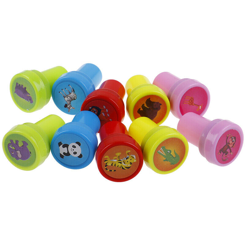 10Pc animal Self-ink Stamps Goody Bag Pinata Fillers Kids Birthday Party .l8