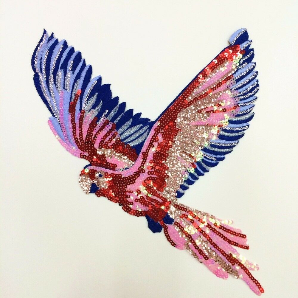 Large Parrot Sequins Patch Embroidered Applique Clothing Decor DIY Sewing Craft