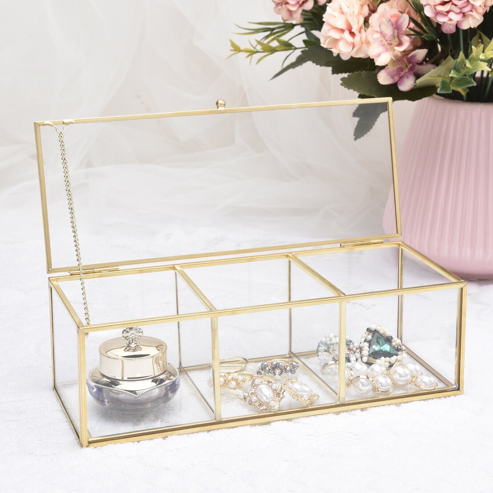 Storage Makeup Box Cosmetic Organizer Holder Clear Glass Jewelry Holder Case