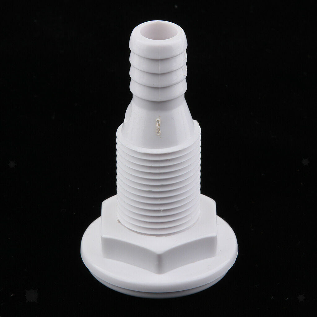 White Plastic Boat Thru Hull Fitting Drain Connector For 5/8 inch Hose Barb