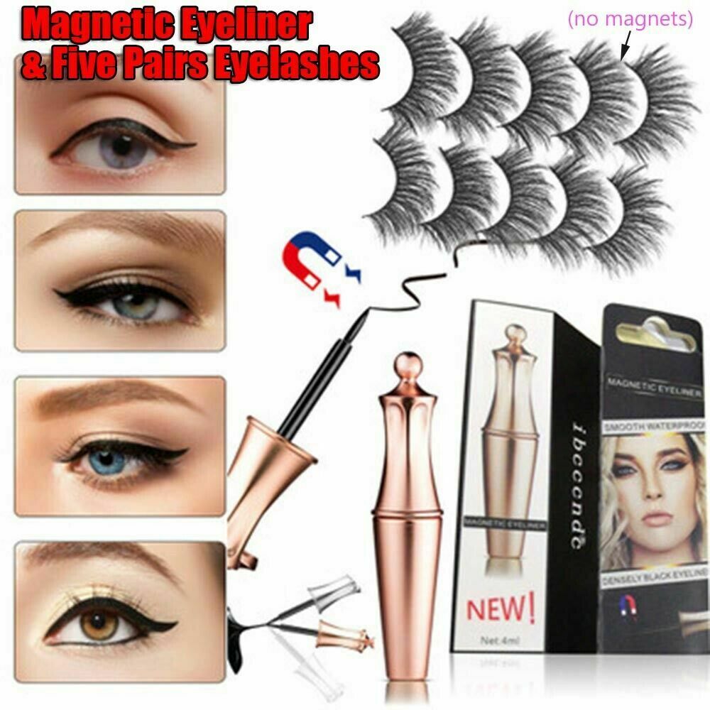 5 Pairs Magnetic Eyelashes with Waterproof Magnetic Eyeliner Long Lashes Set Kit