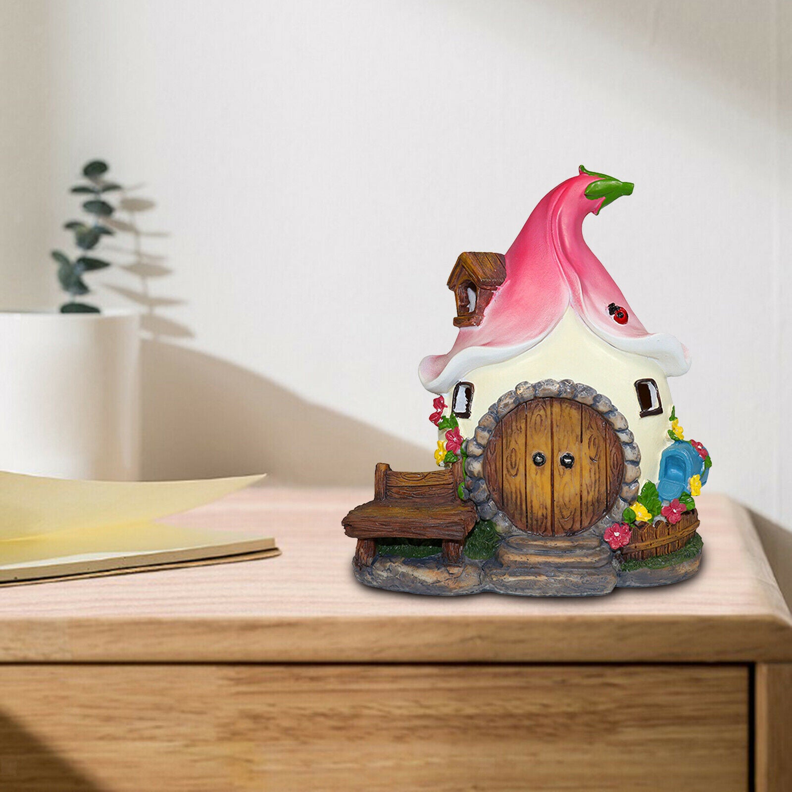 Mini Solar Power Lighted Fairy House Statue Outdoor Fairy Garden Ornament