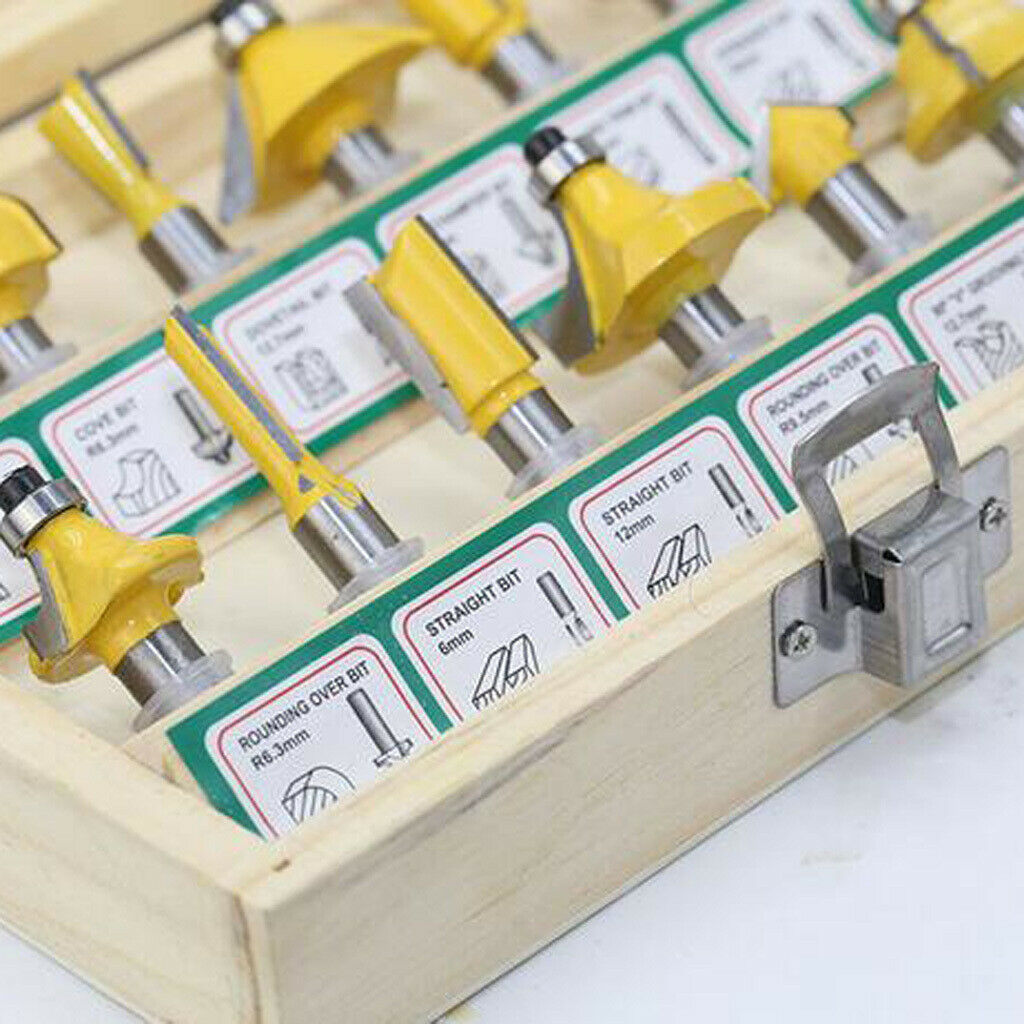 5/16 Inch Shank Tungsten Carbide Router Bit Set Woodworking (12 PCS) with Wooden