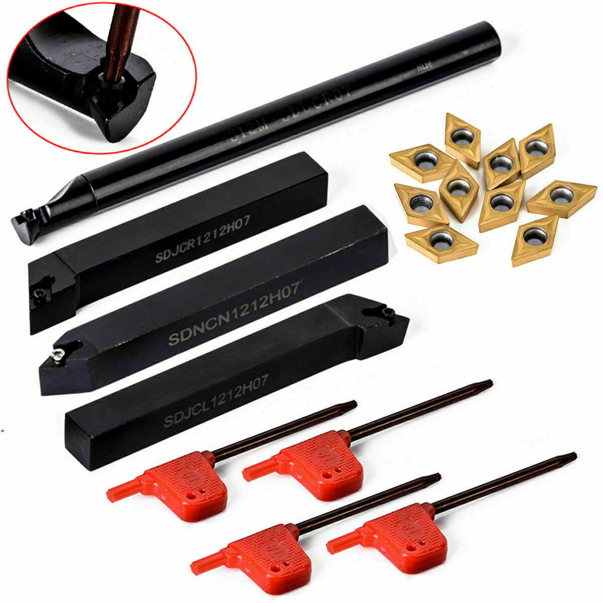 4pc 12mm Lathe Turning Tool Holder Boring Bar + DCMT070204 BP010 Carbide Insert