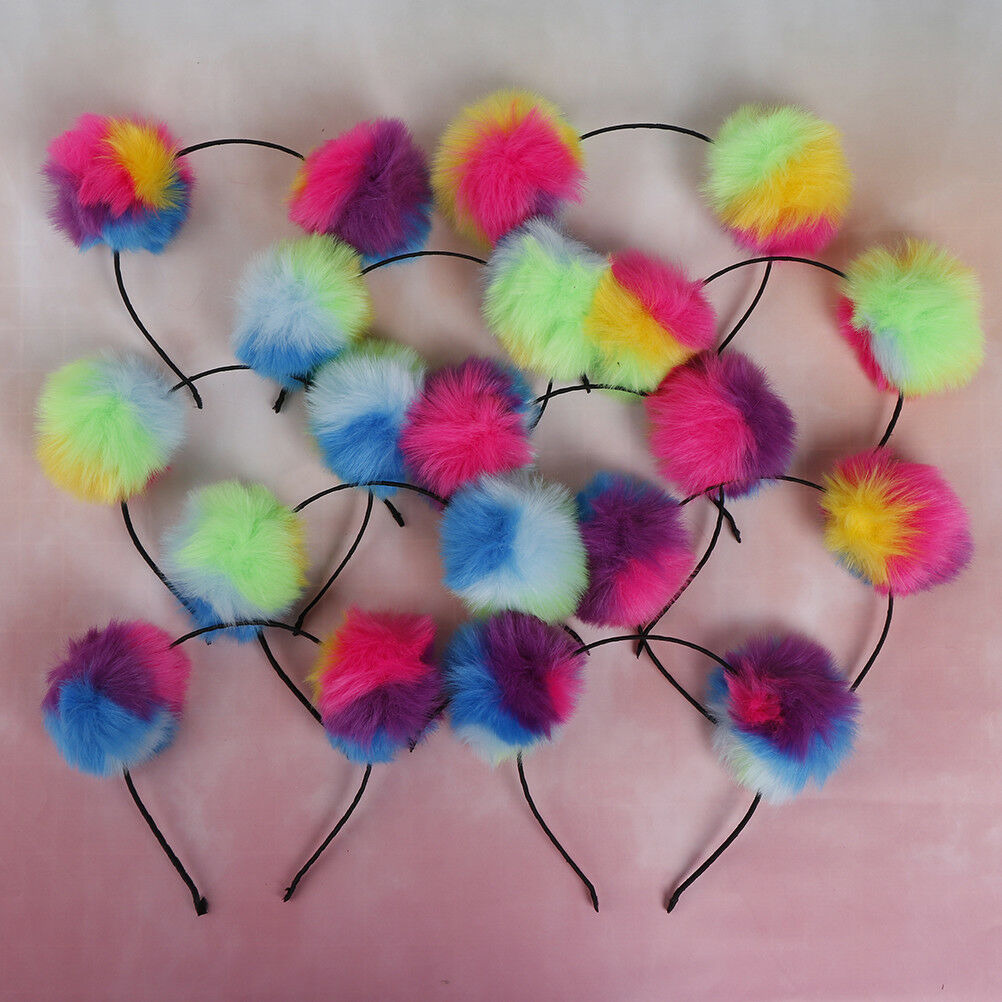 Multicolour sweet girls kids cute hairband rabbit plush big hair ball head.l8