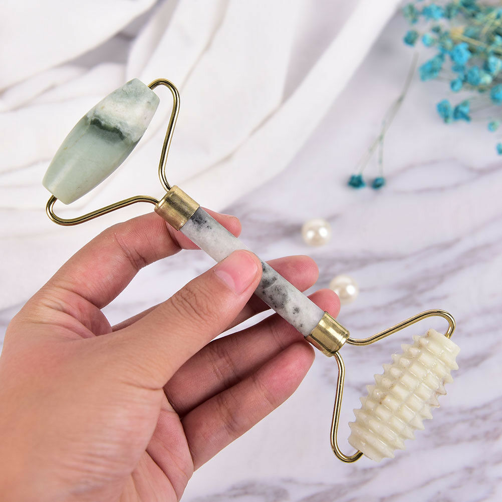 1xNatural Jade Stone Face Massager Roller Spa Head Neck Facial Beauty Tool BDAU