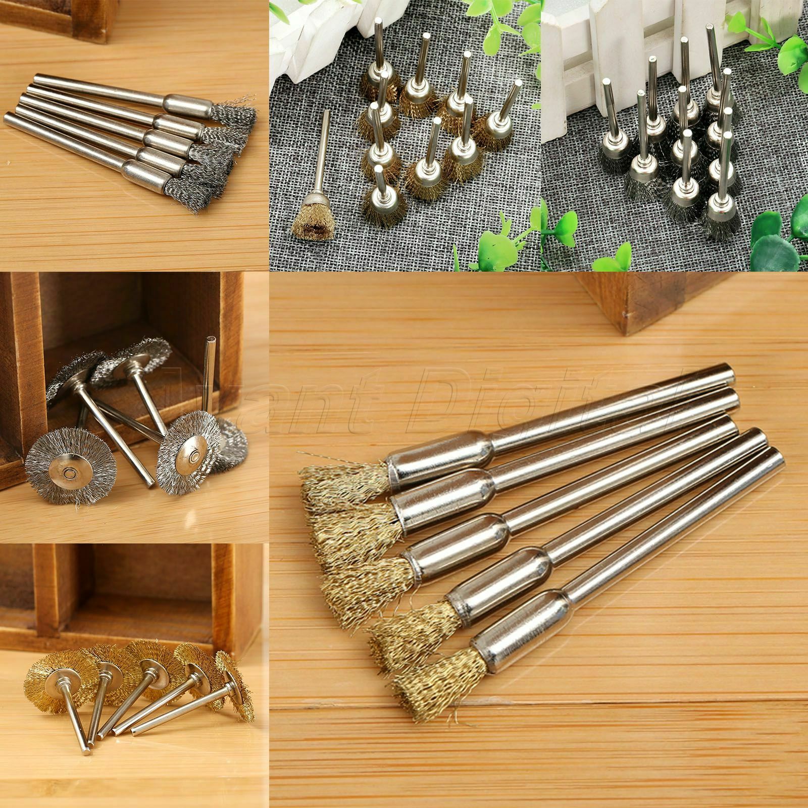 40x Brass Steel Wheel Pen Cup Wire Brush Set Rust Removal Polishing Rotary Tool