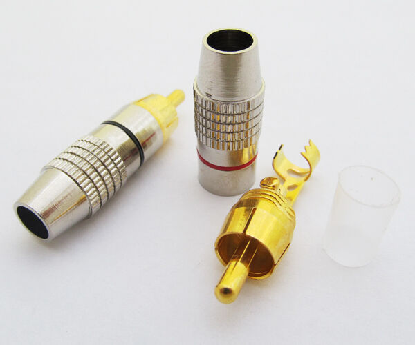 1pair RCA Male Plug Audio Video Free Solder Screw Locking Cable Connector 6mm