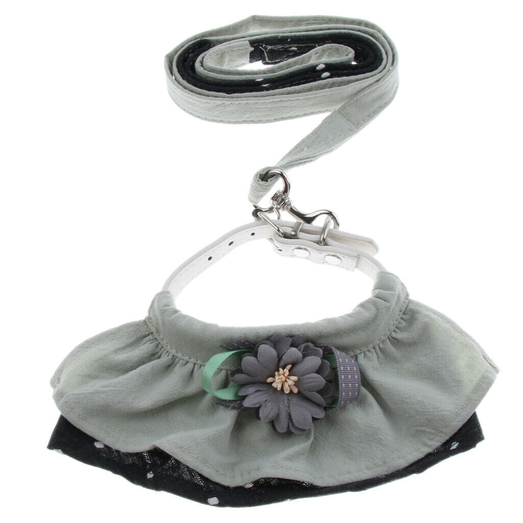Dog Flower Collar Chest Strap with Traction Rope, Pet Dog Cat Leash Green M