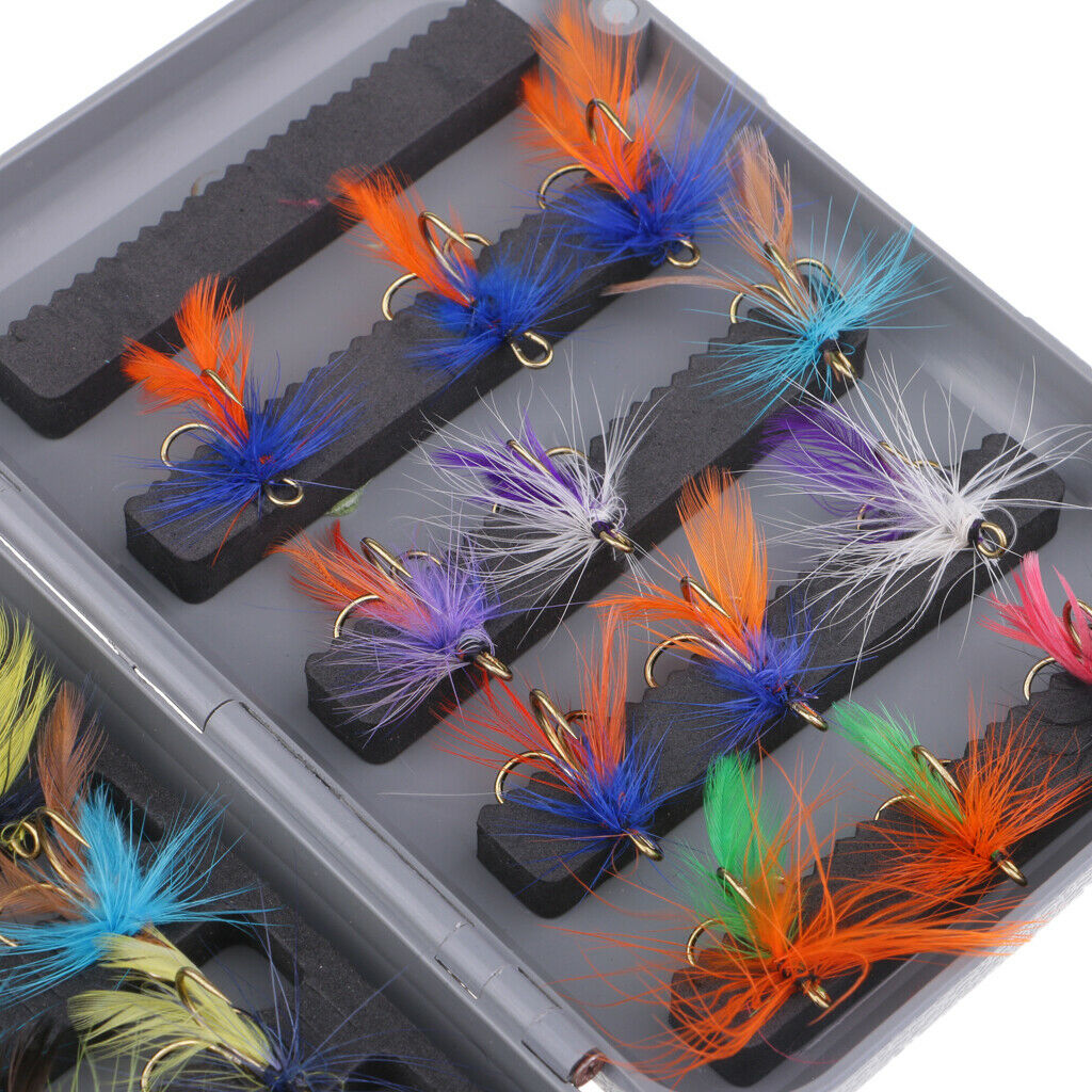 24x Mixed Dry Flies Fly Fishing Nymph Insects Flies Buzzer Hook with Fly Box