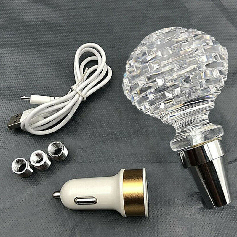 1x Transparent Manual Car Gear Shift Knob LED Light USB Charging Universal Fit