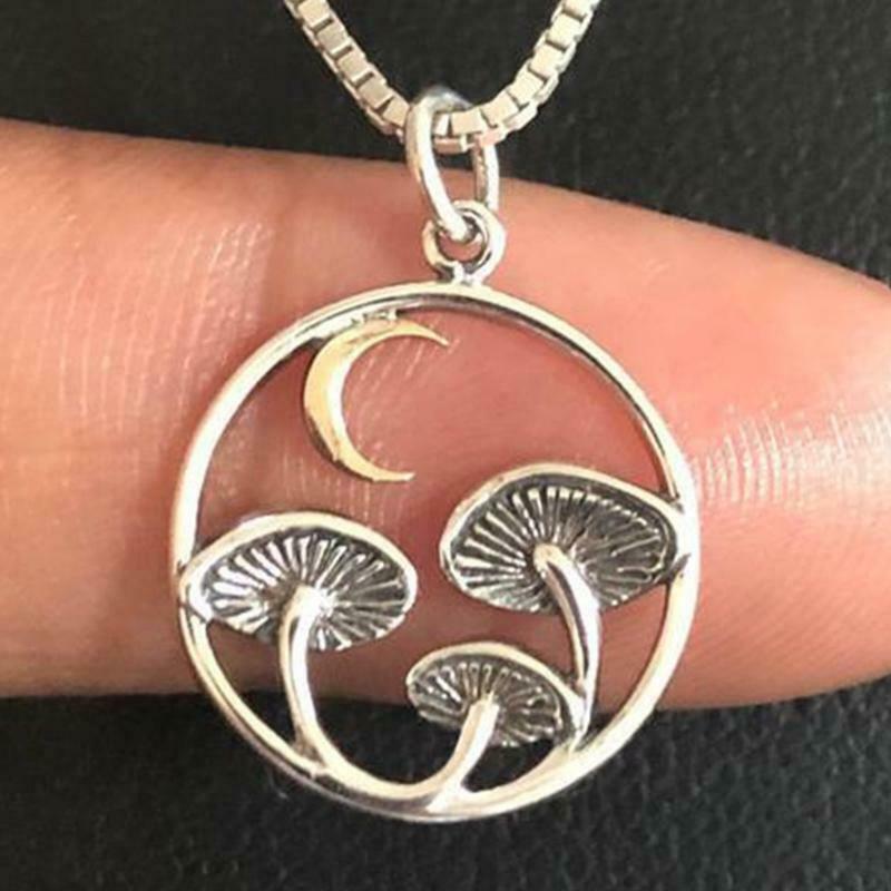 Mushroom Charm Necklace Creative Crescent Moon Pendant Jewelry Decor Party Favor