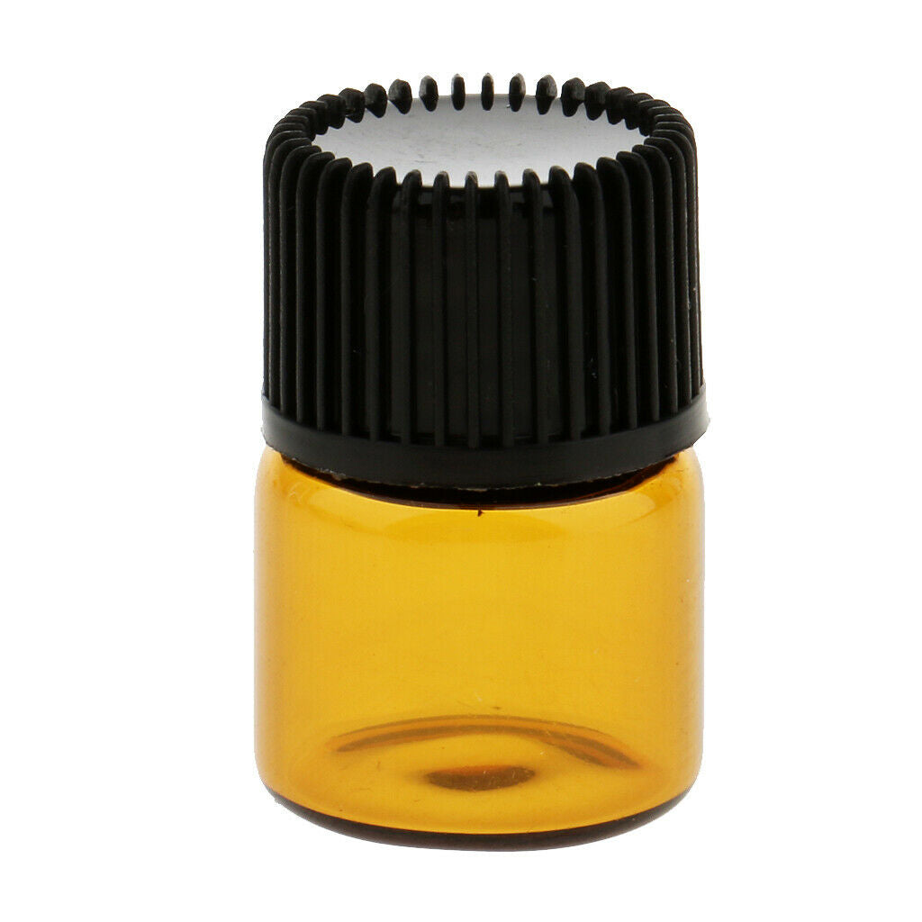 Lots 20pcs Empty Clear Glass Dram Bottles Vials With Black Screw   Brown 1ml