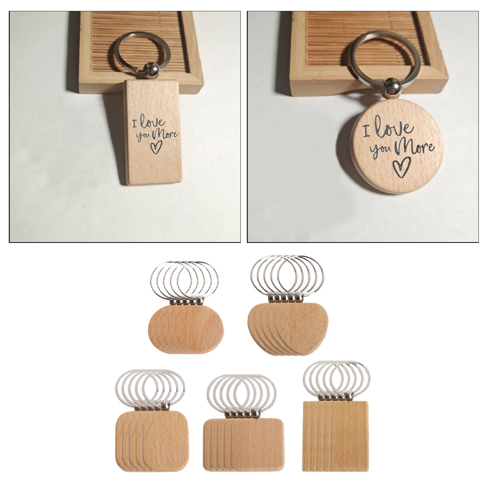 25x Unpainted Blank Wooden Key Chain Wood Keychain Rings Bag Pendant Craft