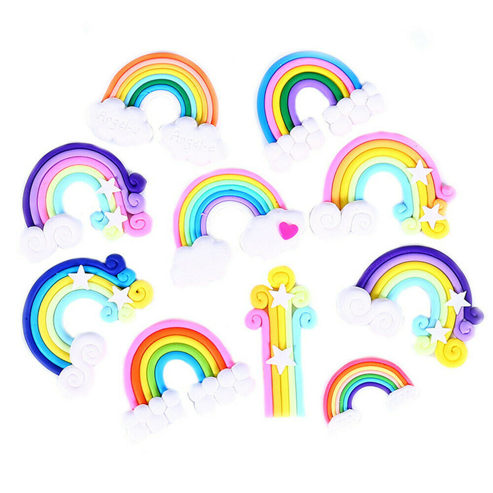 10 pcs Mix Polymer Clay Embellishments Rainbow For Crafting DIY Art Decors 4-5cm