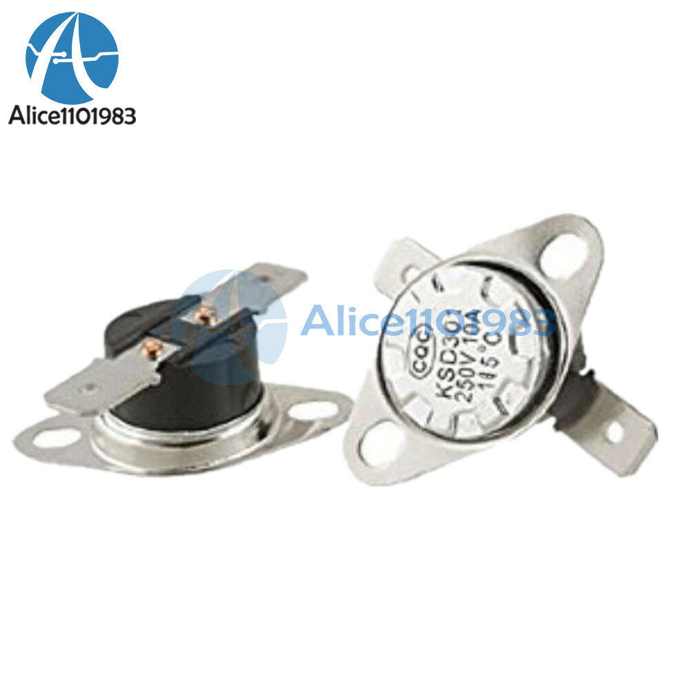 2PCS KSD301 115°C/239°F Degree Celsius NC Temperature Switch Thermostat 10A 250V