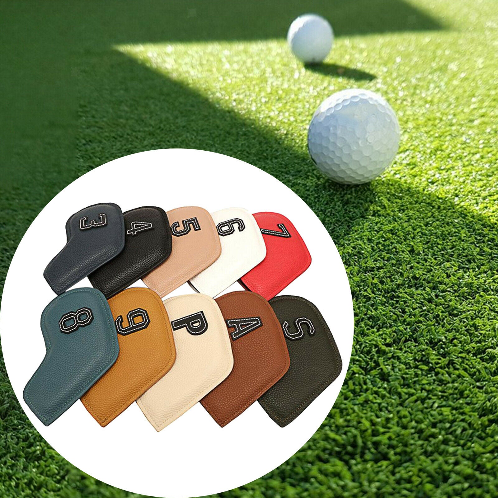 10pcs Waterproof PU Leather Golf Iron Headcover Wedges Club Head Cover Guard