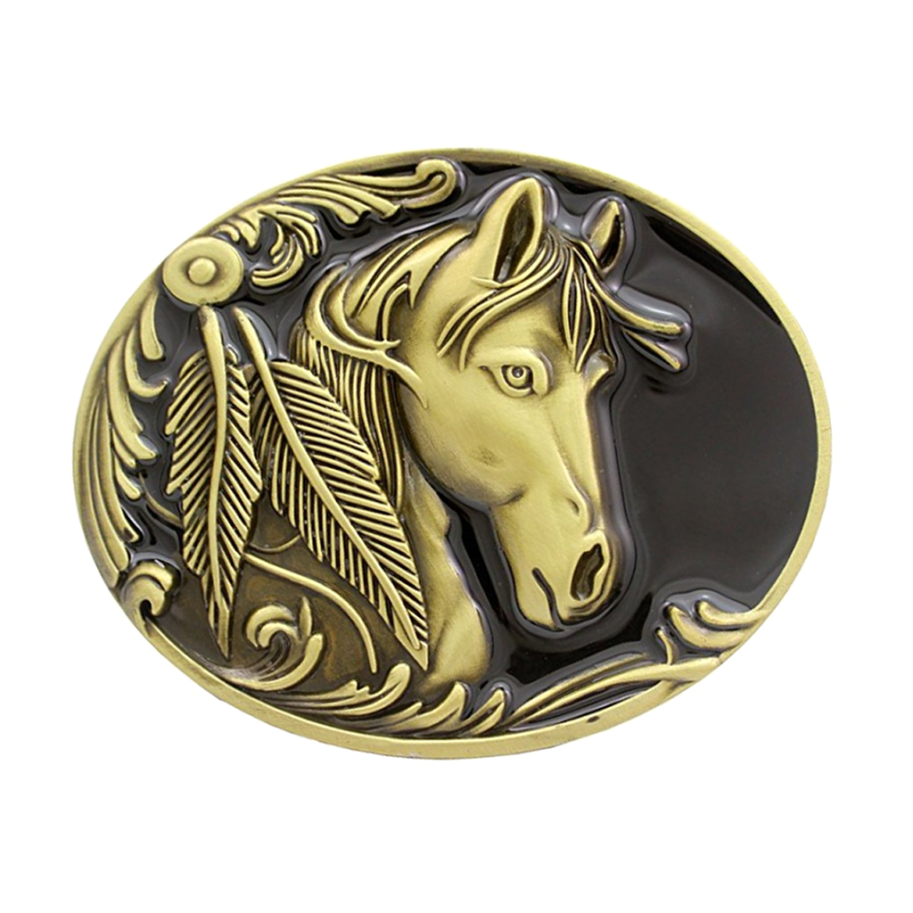 Bronze Horses Belt Buckle - Native Western Cowboy Costume Accessories