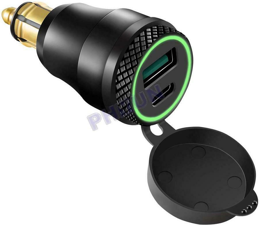 Motorcycle USB Type C Fast Charger Green LED Light For BMW F800GS F650GS F700GS