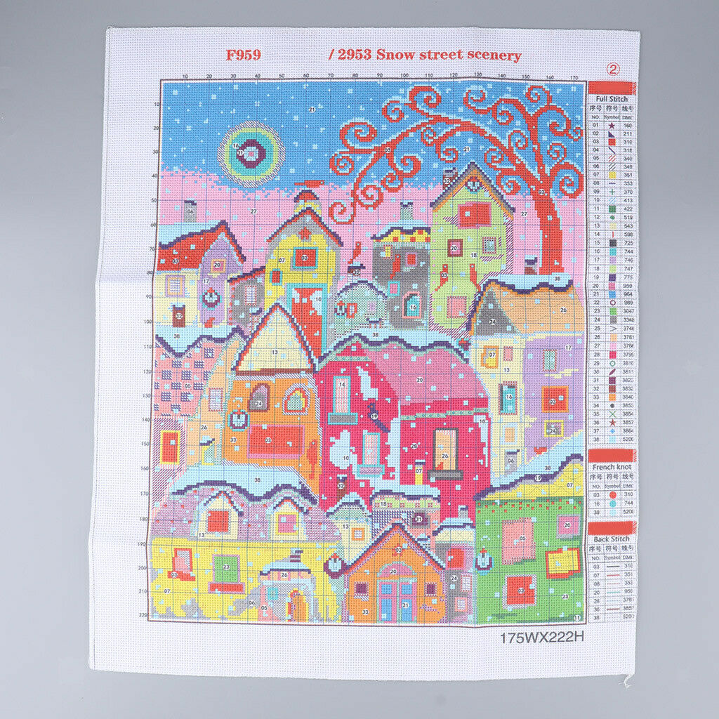 Snow   Street   Scenery   Stamped   Cross   Stitch   Kits   Advanced   Patterns
