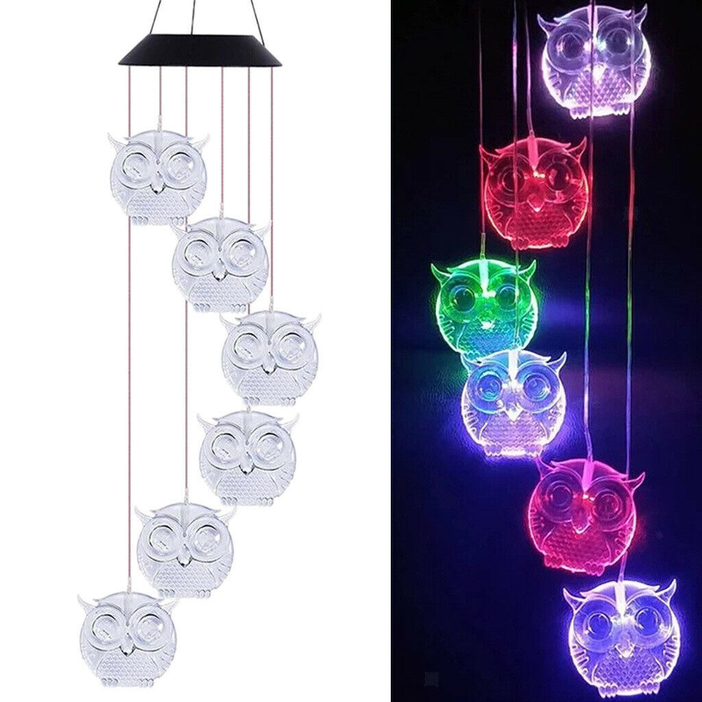 Owl Shape Solar Wind Chime Wind Bell LED Lamp Light Home Landscape Ornament