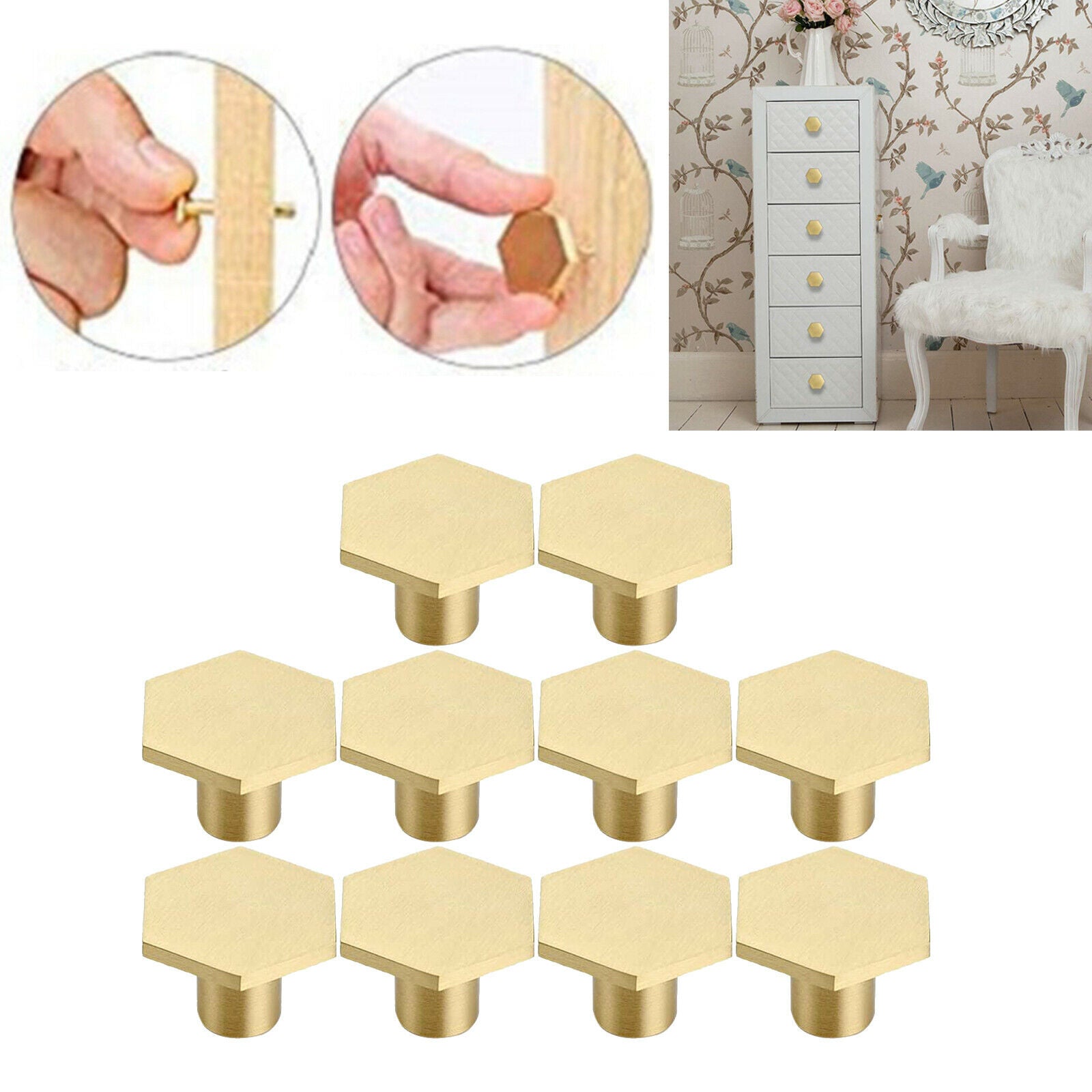 10x Solid Brass Cabinet Knobs Dresser Drawer Wardrobe Pull Handles Kitchen