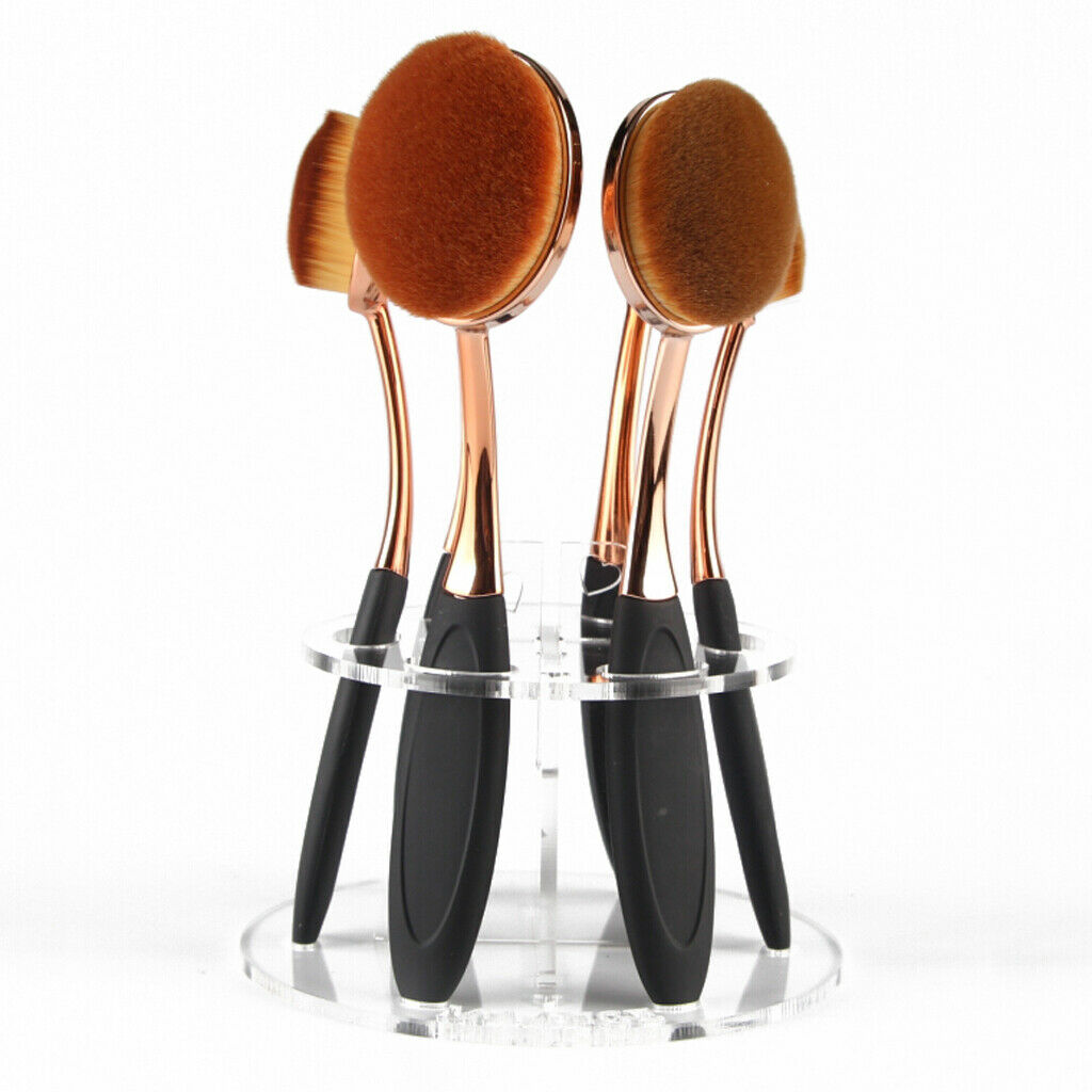 6 Slot Oval Makeup Brush Holder Dryer Rack Organizer Cosmetic Shelf Clear