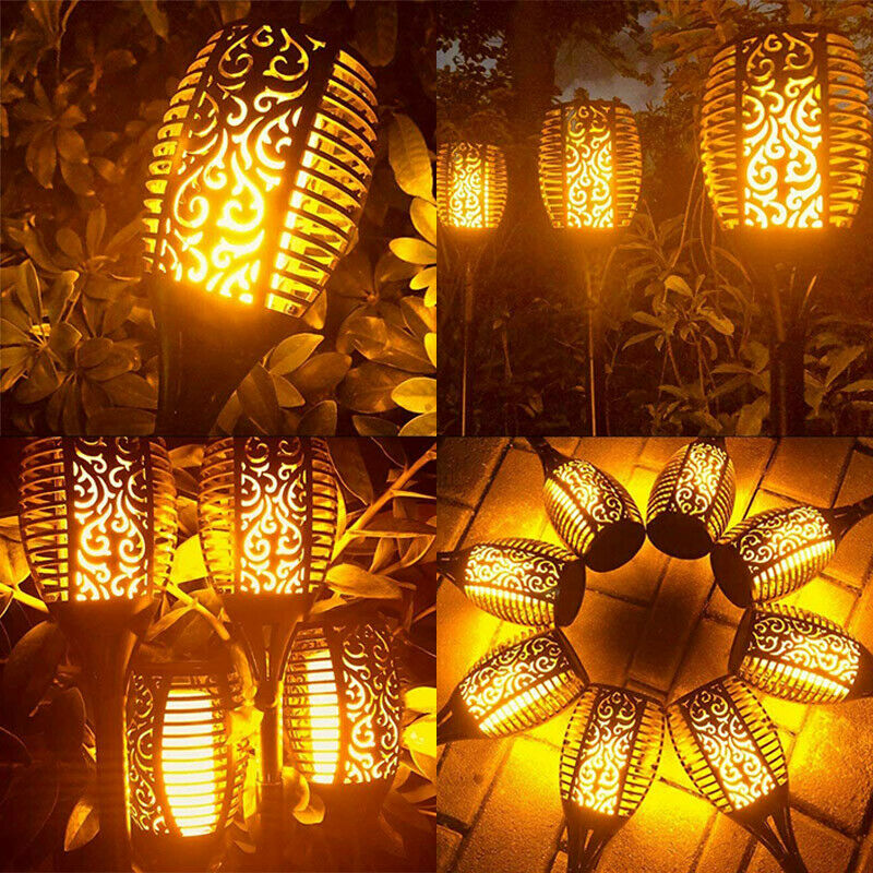 4X 12LED Flame Solar Torch Light Waterproof Flickering Dancing Path Garden Lamp